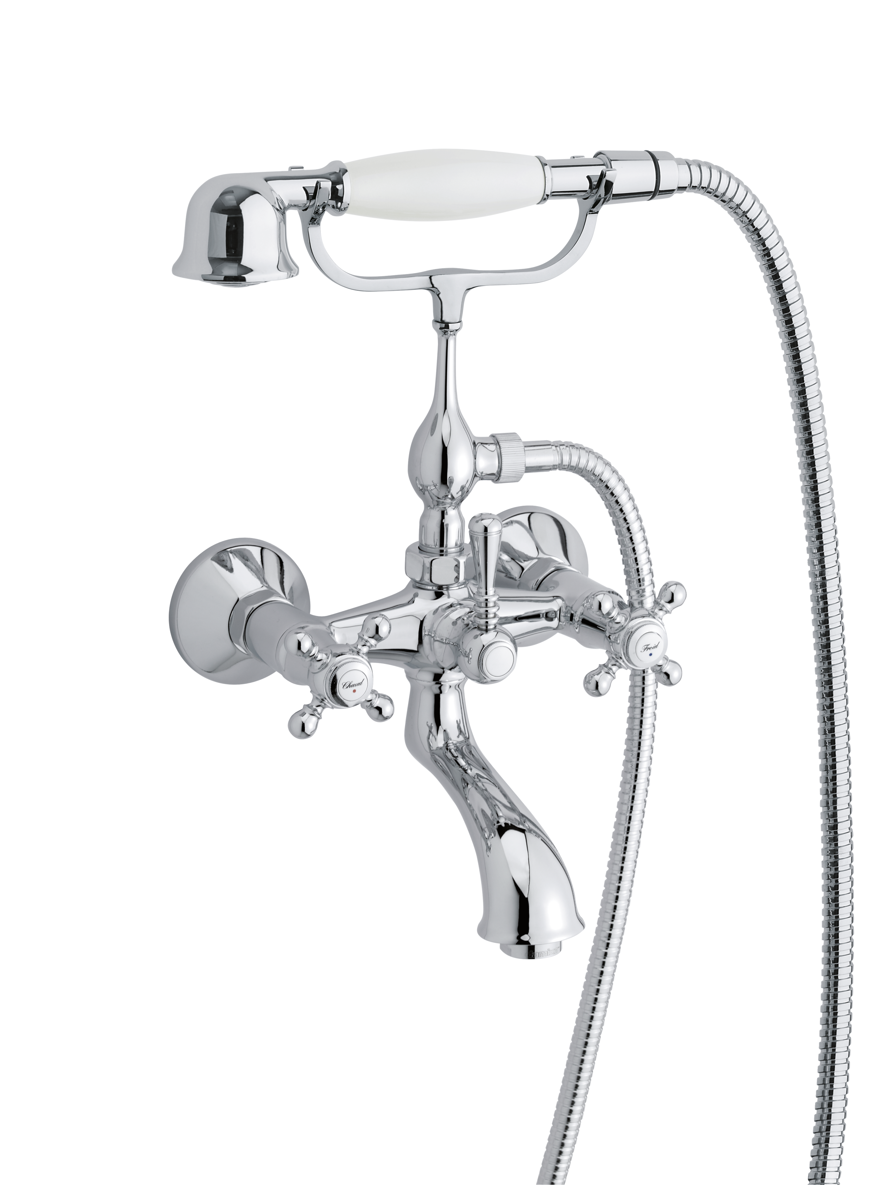 Tradition Chroom Bad/douchemengkraan met haak en doucheset [www.damixa.nl]